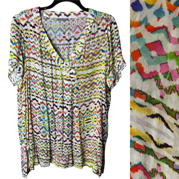 Sahara Tops - Sahara London Beautiful Print V-Neck Viscose Tunic Top 14-16